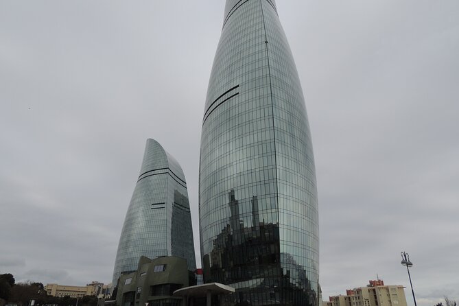 Baku City Tour by Car - Flame Towers: skyline sparkle with LED lights